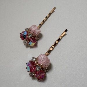 2 Vintage Pink and Gold Hair Pins